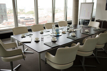 Table set for meeting in office