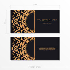 Vector Template for print design postcards black color with orange patterns. Preparing an invitation with a place for your text and abstract ornament.