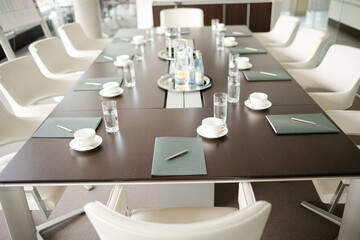 Table set for meeting in office