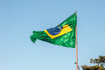 Flag of Brazil outdoors in Rio de Janeiro, Brazil.