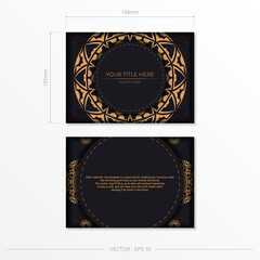 Fototapeta na wymiar Vector design of postcard black colors with orange patterns. Invitation card design with space for your text and abstract ornament.