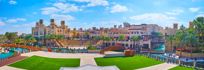 Panorama of Souk Madinat Jumeirah market, Dubai, UAE