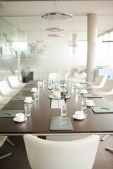 Table set for meeting in office
