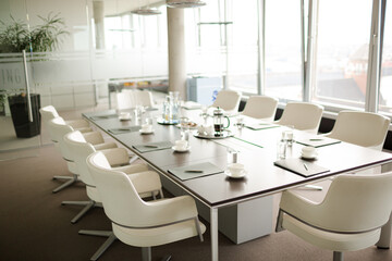 Table set for meeting in office