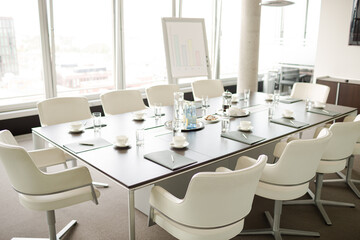 Table set for meeting in office