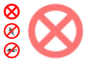 Halftone banned. Dotted banned made with small spheric points. Vector illustration of banned icon on a white background. Halftone array contains circle points.