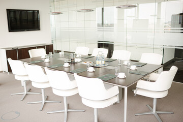 Table set for meeting in office