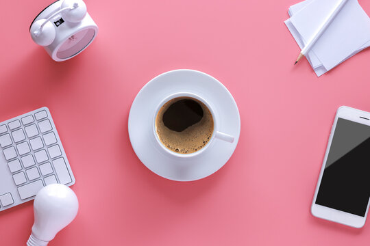 a cup of coffee on work space office, business