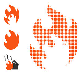 Fototapeta premium Halftone fire flame. Dotted fire flame made with small round dots. Vector illustration of fire flame icon on a white background. Halftone array contains round elements.