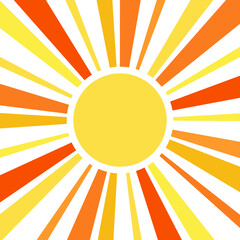 Let the sunshine in retro style illustration with colorful (orange, yellow) sun rays on white background for summer lovers