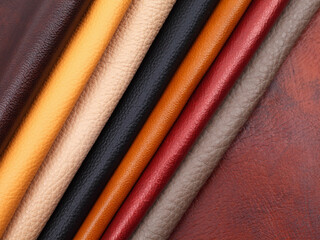 Natural leather textures samples on brown leather background
