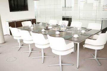 Table set for meeting in office
