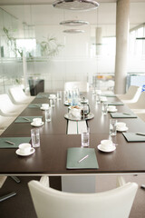 Table set for meeting in office