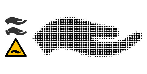 Halftone petition hand. Dotted petition hand constructed with small circle elements. Vector illustration of petition hand icon on a white background. Halftone array contains circle elements.