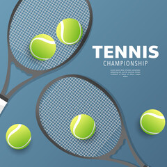 Tennis ball on Tennis racket in  the  tennis court , Simple flat design style , illustration Vector EPS 10, can use for tennis Championship Logo