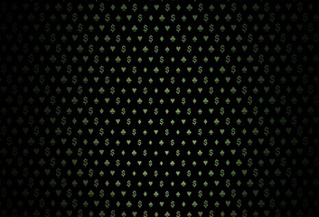 Dark green vector texture with playing cards.