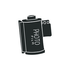 Photography Reel Icon Silhouette Illustration. Retro Objects Vector Graphic Pictogram Symbol Clip Art. Doodle Sketch Black Sign.