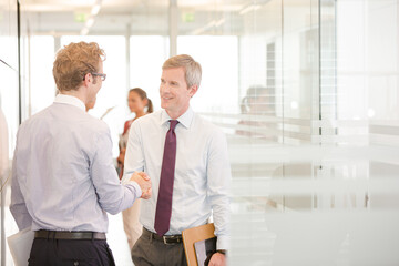 Businessmen shaking hands in office