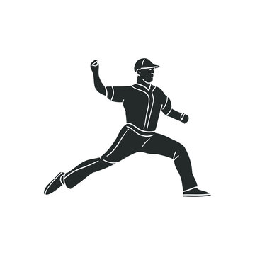 Pitcher Baseball Icon Silhouette Illustration. Men Sport Vector Graphic Pictogram Symbol Clip Art. Doodle Sketch Black Sign.