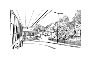 Fototapeta premium Building view with landmark of Hastings is a town in England. Hand drawn sketch illustration in vector.