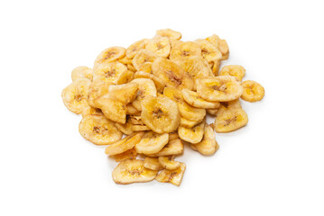 Banana chips isolated on a white background. Dehydrated banana.