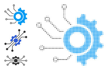 Halftone gear electronic factory. Dotted gear electronic factory generated with small circle dots. Vector illustration of gear electronic factory icon on a white background.