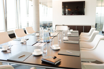 Table set for meeting in office