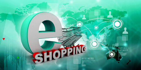 3d illustration Shopping Cart with internet shopping