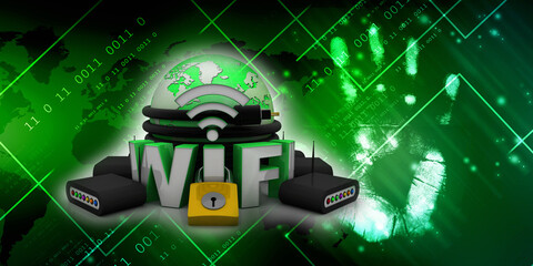 3d illustration WiFi symbol with lock
