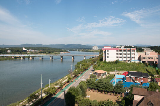 Namhangang Bridge And Yeoju High School In Yeoju, Korea