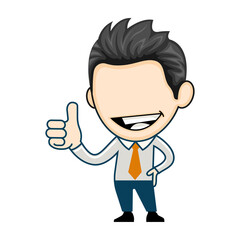 Young business man smiling happy and positive, thumb up with finger doing approval sign concept in cartoon style