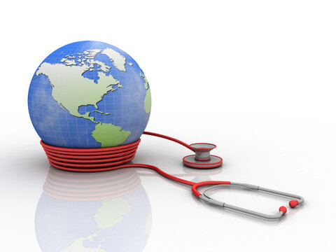 3d rendering Protect the World stethoscope with shield