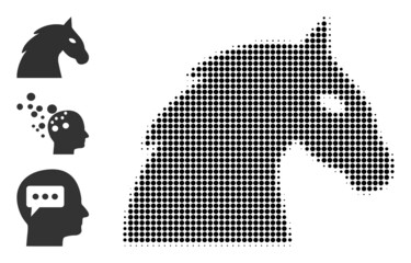 Halftone horse head. Dotted horse head made with small round pixels. Vector illustration of horse head icon on a white background. Halftone pattern contains round pixels.