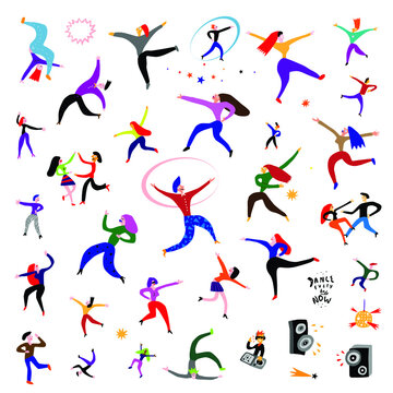 dancing people , musical party - vector illustration , cartoon set