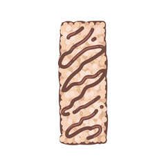Muesli bar, a healthy homemade snack with a caramel pattern. Organic vegan dessert in cartoon style without wrapper. Sports nutrition. Vector isolated on white background.