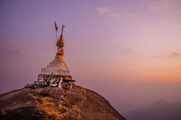 Pagoda located on the top of the hill Mulayit Mountain of Myanmar.