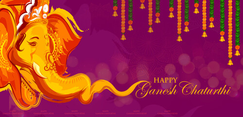 Lord Ganpati background for Ganesh Chaturthi festival of India with message meaning My Lord Ganesha - obrazy, fototapety, plakaty