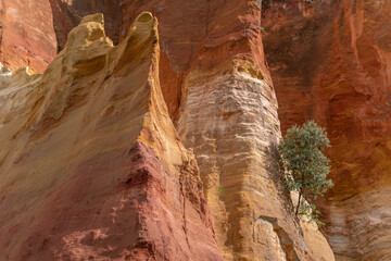 Luberon ocher near the village of Roussillon. Geological wonder in Provence.