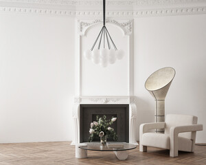 Modern  home interior background, living room, luxury style, 3D render, 3D illustration
