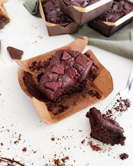 brownie with lots of chocolate. soft on the inside and crunchy on the outside.