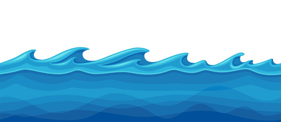 Blue Water Surface with Curved Waves Vector Illustration