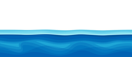 Blue Water Surface with Curved Waves Vector Illustration