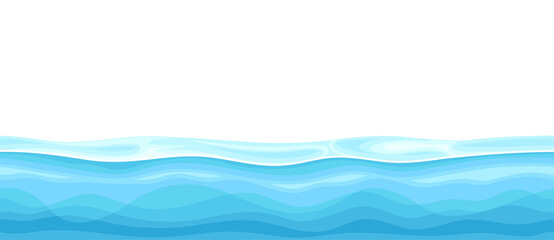 Blue Water Surface with Curved Waves Vector Illustration