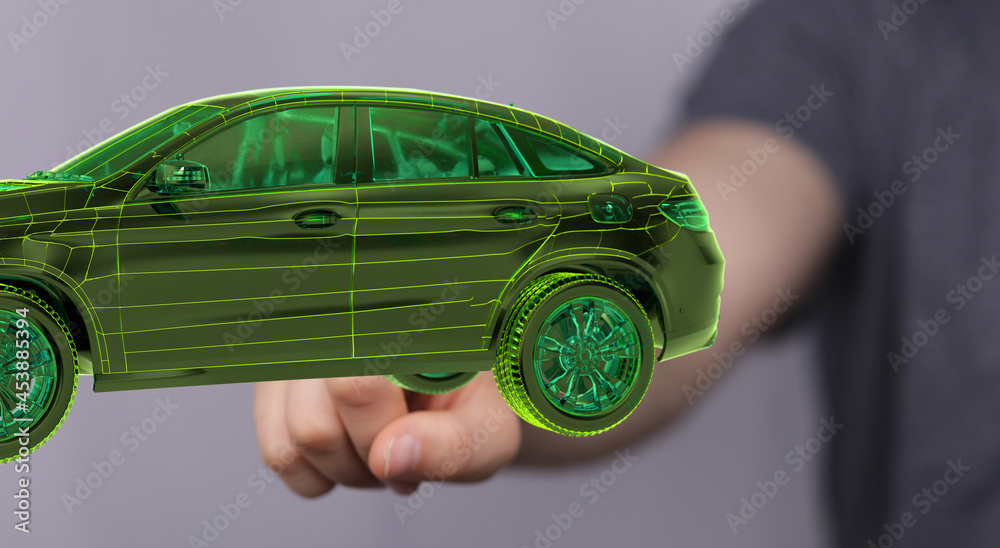 Poster Autonomous car with HUD graphic of Navigation system driving