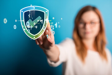 Security Shield concept, data protection. Shield with dots and lines connectio