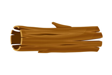 Old and Hollow Log with Bark as Forest Element Vector Illustration
