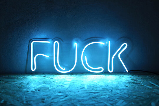 Blue neon sign fuck. Trendy style. Neon sign. Custom neon. 