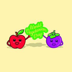 World vegetarian vegan day isolated vector illustration with vegetables and fruits. can use for poster, banner, flyer, pamphlet, leaflet, brochure, catalog, web, site, website, greetings card