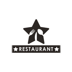 Obraz premium Star food Restaurant logo design with spoon,fork, and knife negative space