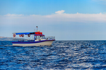 Pleasure boat sailing on the Black sea in Nessebar, Bulgaria